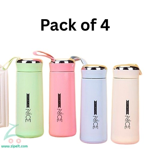 Nice Water Bottle Bpa Free Bottle Plastic Inner Liner With Plastic Shell Bottles For School,Gym,Home,Office,Boys & Girls | Portable Handheld, Multicolor 400Ml | pack of 4